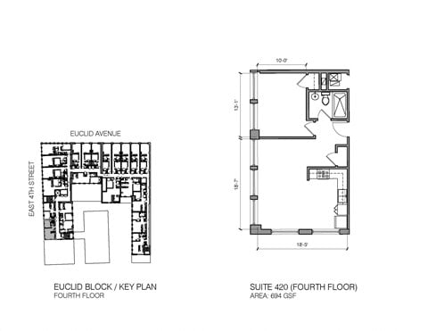 Floor plan for 1 bed, 1 bath, 694 sqft